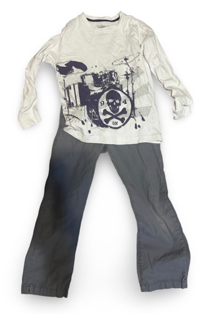 Old Navy & OshKosh Outfit Sz 8 Drum Graphic Shirt Gray Pants 2 Pc Set